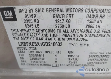 2016 Buick Envision Premium I z USA, uszkodzony, nr VIN LRBFXESX1GD216633